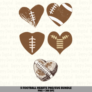 5 Football Heart PNG SVG Bundle | Laces & Stitches Heart Designs | Sublimation Cricut Digital Download