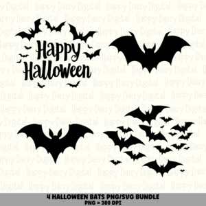 4 Halloween Bat PNG SVG Bundle | Happy Halloween Bats Designs | Sublimation Cricut Digital Download
