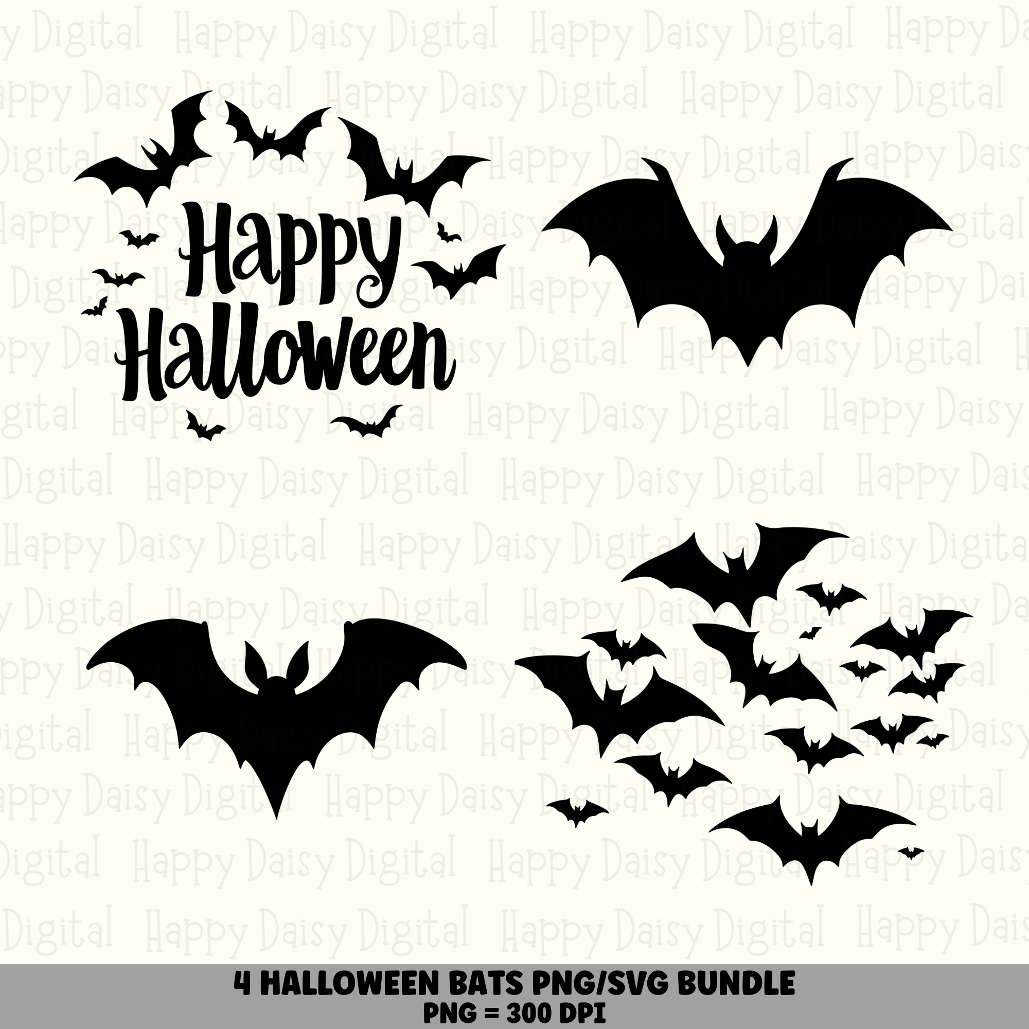 4 Halloween Bat PNG SVG Bundle | Happy Halloween Bats Designs | Sublimation Cricut Digital Download