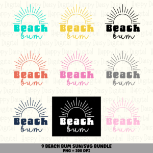 9 Beach Bum PNG SVG Bundle Beach Quote Sublimation Cricut Silhouette Canva Commercial Use POD