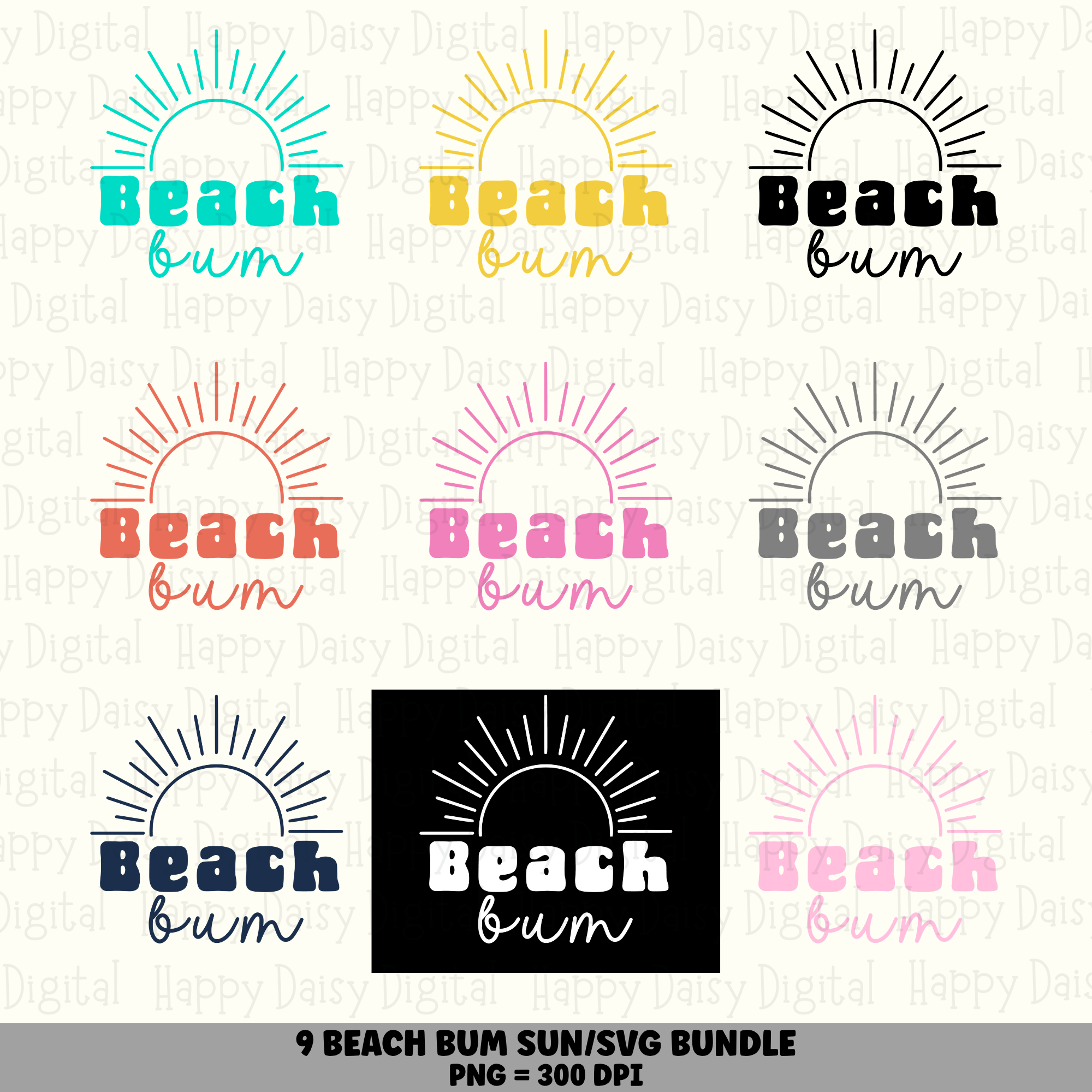 9 Beach Bum PNG SVG Bundle Beach Quote Sublimation Cricut Silhouette Canva Commercial Use POD