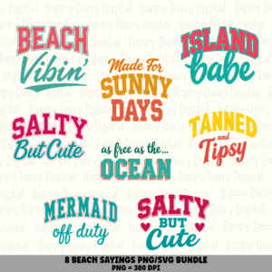 8 Beach Words Unisex PNG SVG Bundle Beach Sayings Sublimation Cricut Silhouette Canva Commercial Use POD