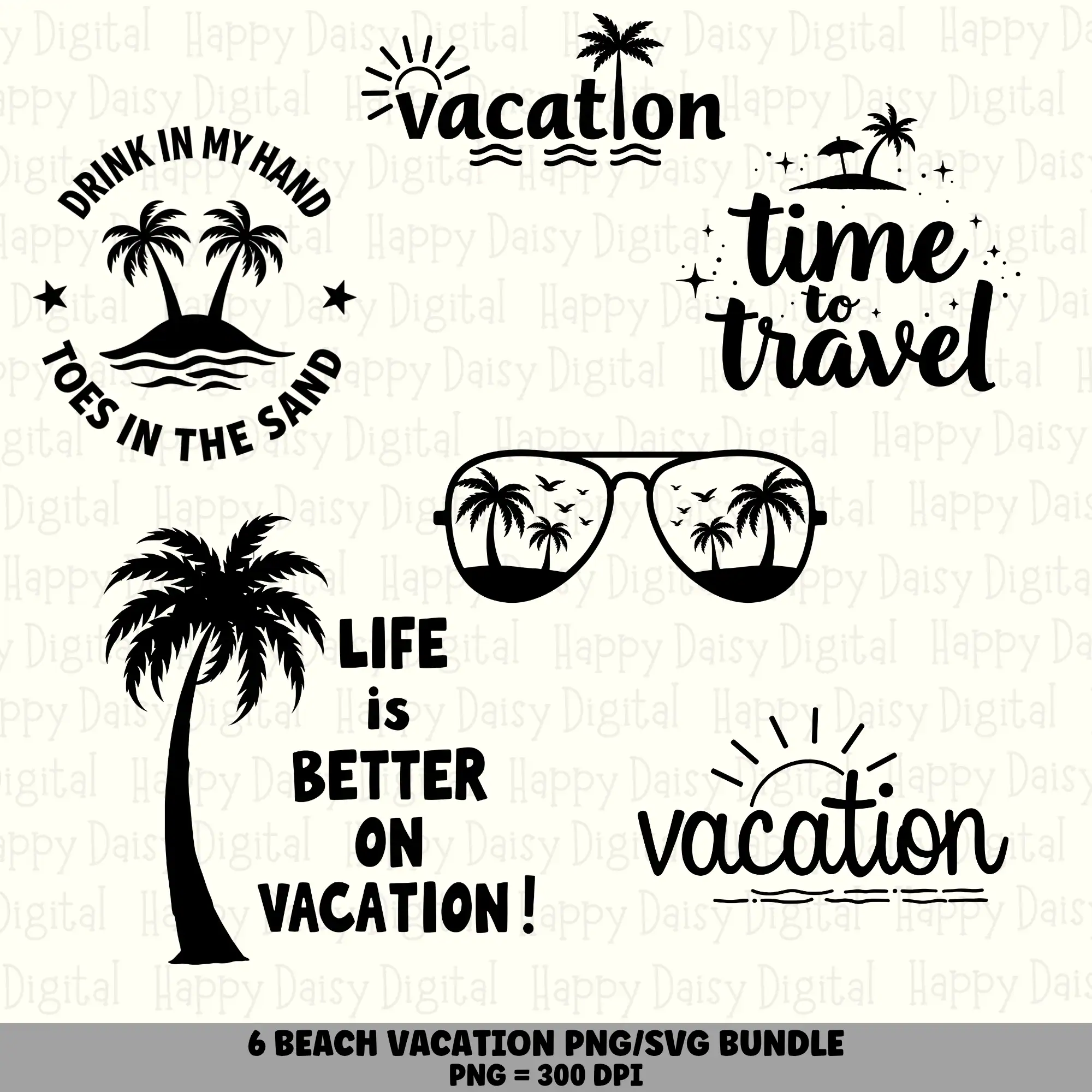 6 Beach Vacation Sayings PNG SVG Bundle Vacation Quotes