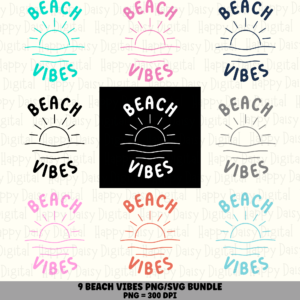 9 Beach Vibes PNG SVG Bundle Beach Quote Sublimation Cricut Silhouette Canva Commercial Use POD