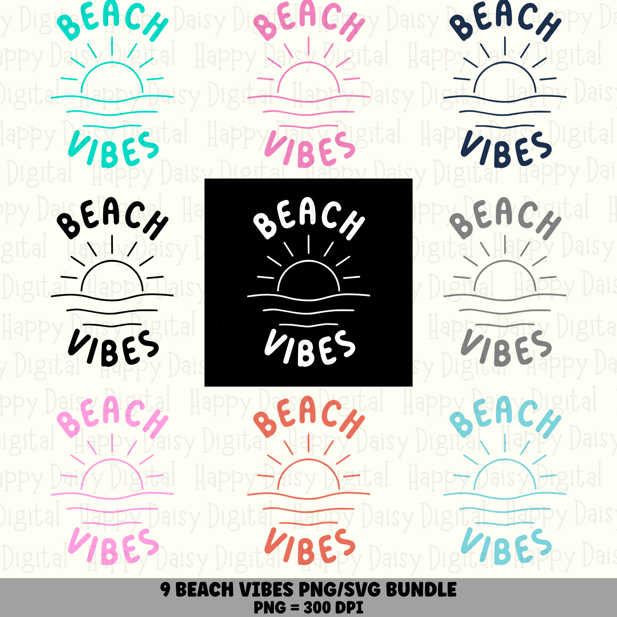 9 Beach Vibes PNG SVG Bundle Beach Quote Sublimation Cricut Silhouette Canva Commercial Use POD