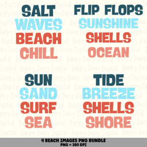 4 Beach Words PNG SVG Bundle Blue Orange Beach Sayings Sublimation Cricut Silhouette Canva Commercial Use POD