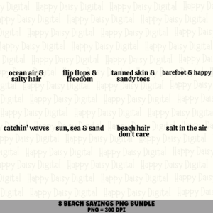 8 Beach Words PNG SVG Bundle Beach Sayings Sublimation Cricut Silhouette Canva Commercial Use POD