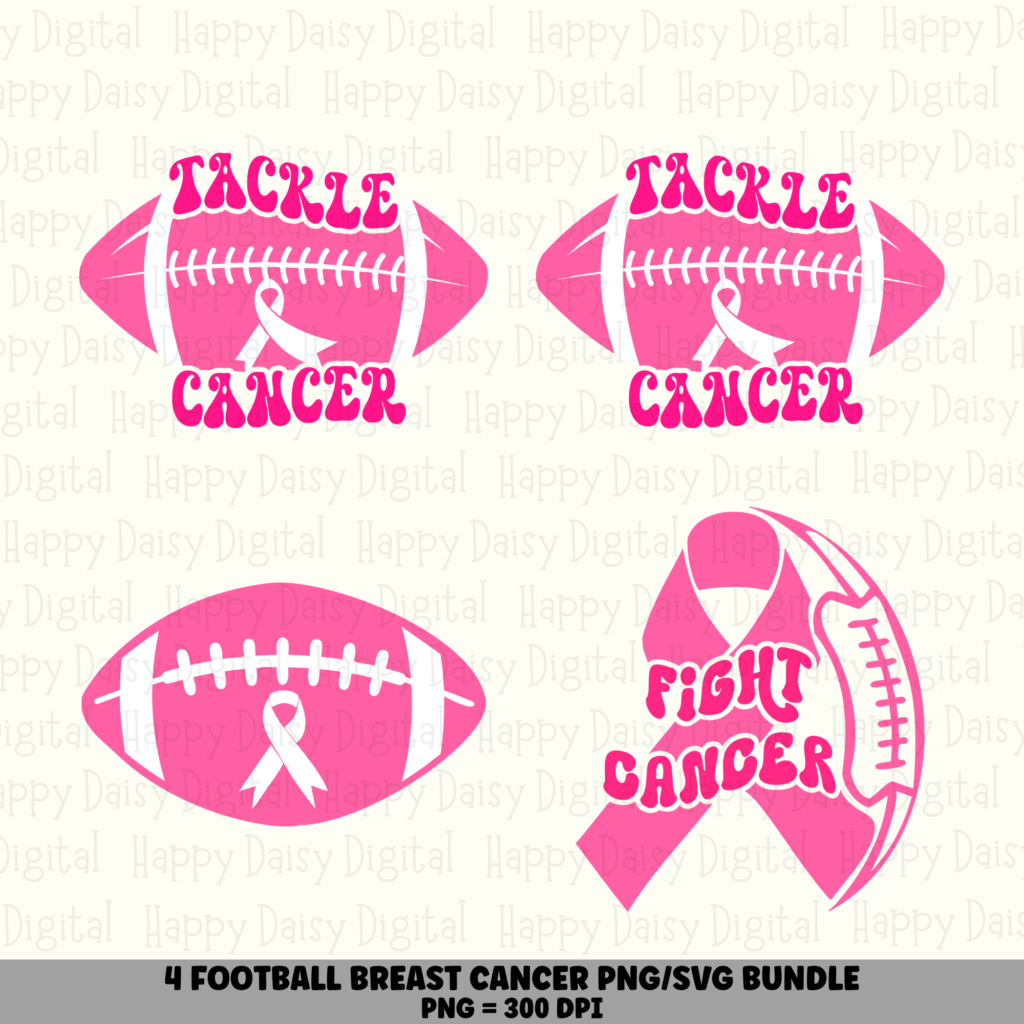 4 Breast Cancer Football Designs Bundle