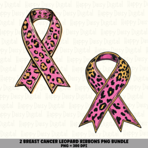 2 Breast Cancer Leopard Ribbon Designs Bundle