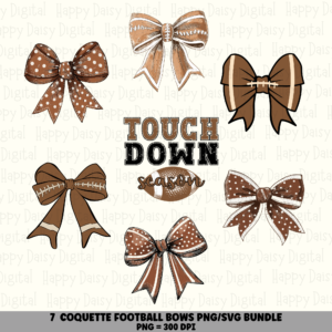 7 Coquette Football Bow PNG SVG Bundle | Touch Down Season Bow Designs | Sublimation Cricut Digital Download