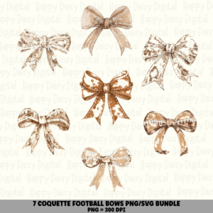 7 Coquette Football Bow Distressed PNG SVG Bundle | Distressed Game Day Bow Designs | Sublimation Cricut Digital Download