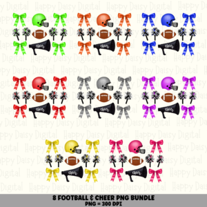 8 Football & Cheer PNG SVG Bundle | Team Color Cheer Set Designs | Sublimation Cricut Digital Download