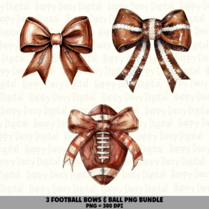 3 Football Bow PNG SVG Bundle | Glitter Lace Bow Designs | Sublimation Cricut Digital Download