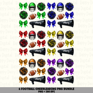 6 Football Cheerleading PNG SVG Bundle | Team Color Cheer Set Designs | Sublimation Cricut Digital Download