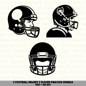 3 Football Helmet Player PNG SVG Bundle | Helmet & Player Designs | Sublimation Cricut Digital Download