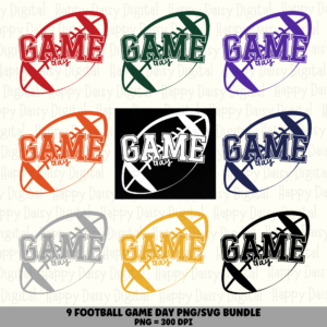 9 Football Game Day PNG SVG Bundle | Game Day Ball Logo Designs | Sublimation Cricut Digital Download