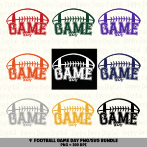 9 Football Game Day PNG SVG Bundle | Game Day Varsity Arch Designs | Sublimation Cricut Digital Download