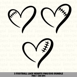 3 Football Heart Laces PNG SVG Bundle | Game Day Heart Designs | Sublimation Cricut Digital Download