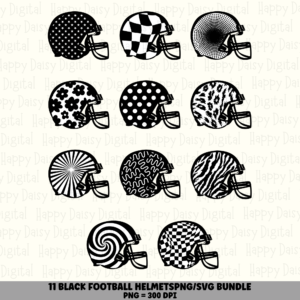 11 Football Helmet Patterns Black PNG SVG Bundle | Black Pattern Set Designs | Sublimation Cricut Digital Download