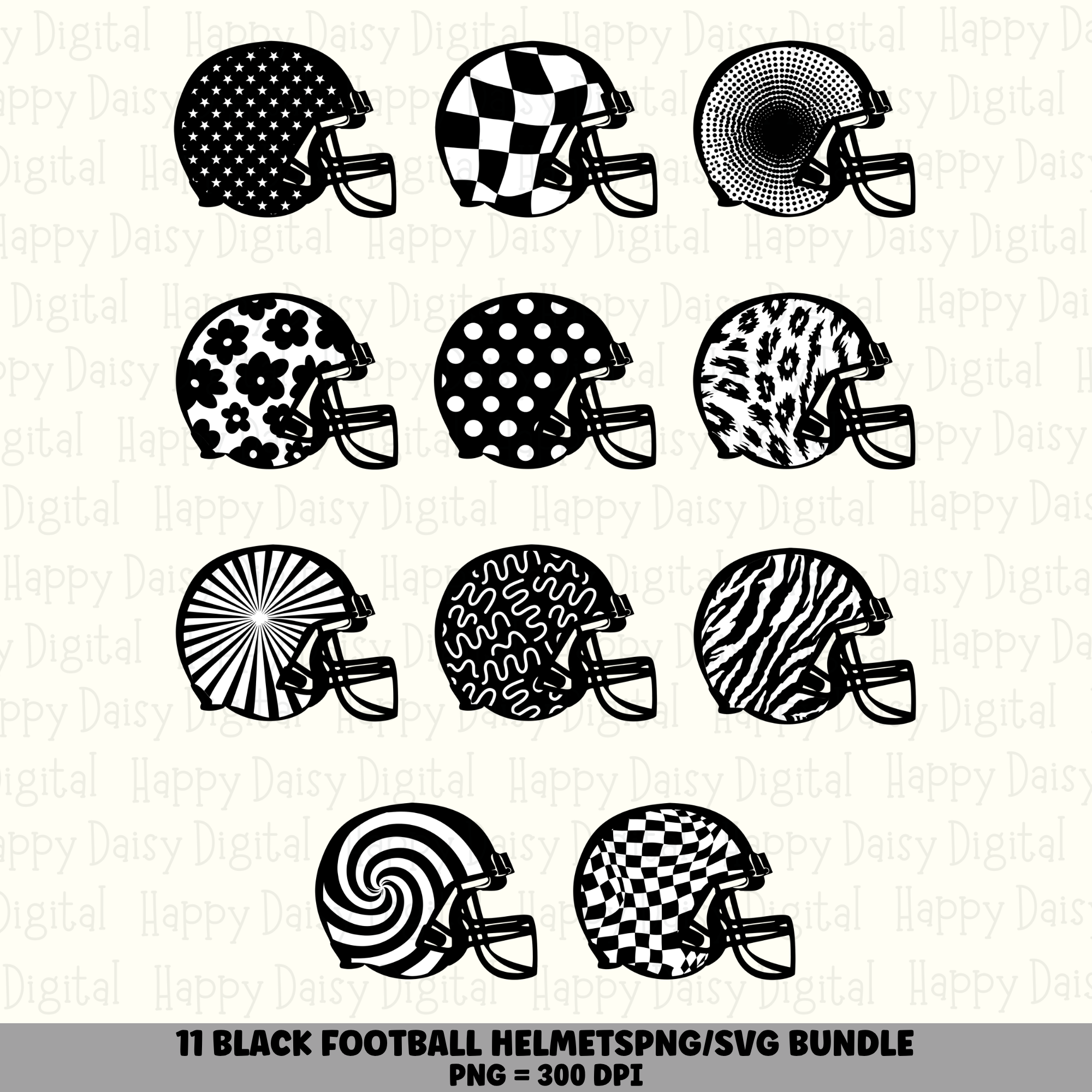11 Football Helmet Patterns Black PNG SVG Bundle | Black Pattern Set Designs | Sublimation Cricut Digital Download