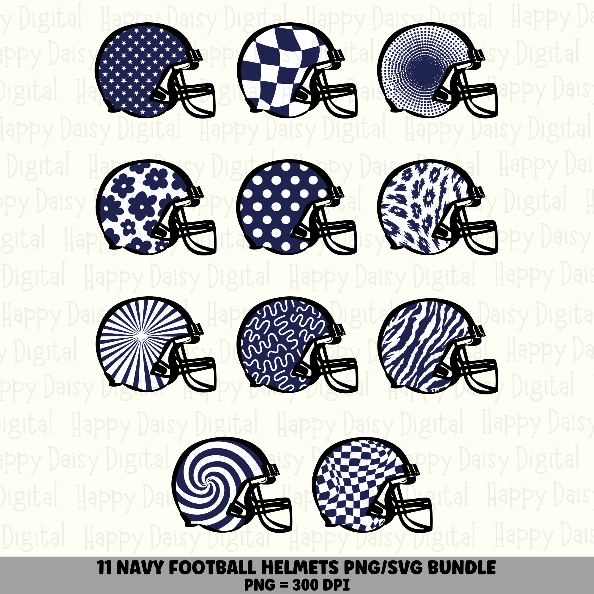 11 Football Helmet Patterns Navy PNG SVG Bundle | Navy Pattern Set Designs | Sublimation Cricut Digital Download