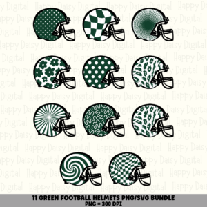 11 Football Helmet Patterns Green PNG SVG Bundle | Green Pattern Set Designs | Sublimation Cricut Digital Download