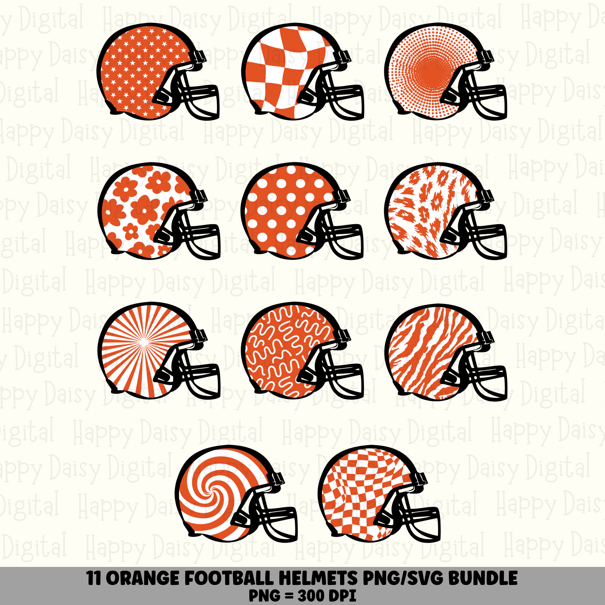11 Football Helmet Patterns Orange PNG SVG Bundle | Orange Pattern Set Designs | Sublimation Cricut Digital Download
