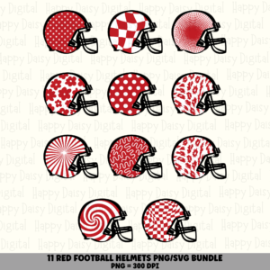 11 Football Helmet Patterns Red PNG SVG Bundle | Red Pattern Set Designs | Sublimation Cricut Digital Download