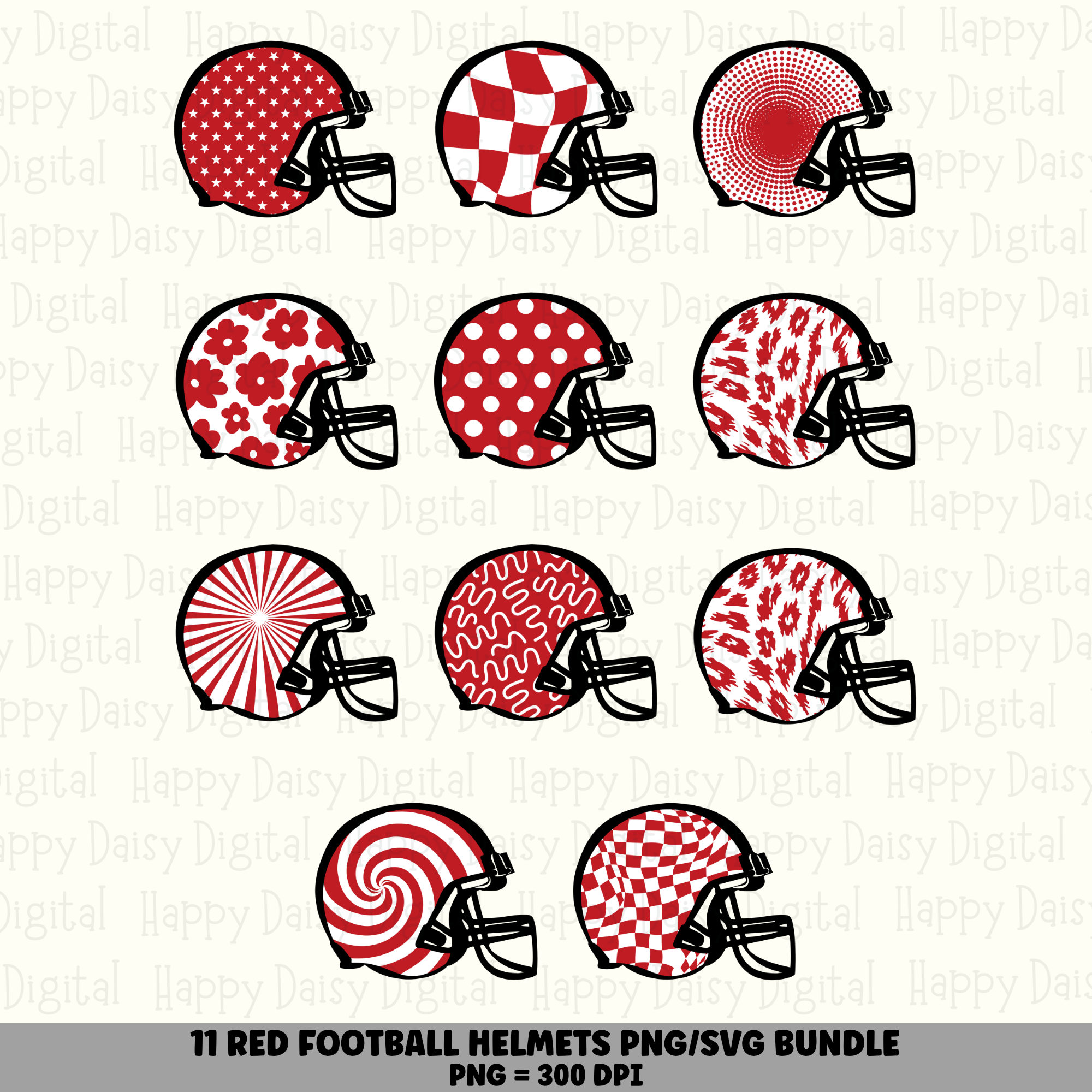 11 Football Helmet Patterns Red PNG SVG Bundle | Red Pattern Set Designs | Sublimation Cricut Digital Download