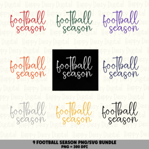 9 Football Season Text PNG SVG Bundle | Script Style Designs | Sublimation Cricut Digital Download