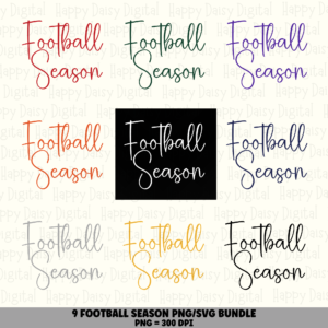 9 Football Season Text PNG SVG Bundle | Cursive Style Designs | Sublimation Cricut Digital Download