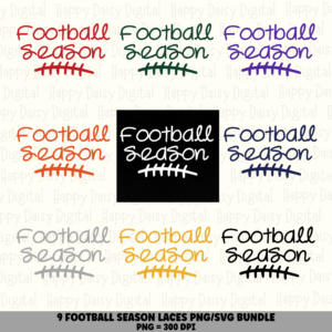 9 Football Season Text PNG SVG Bundle | With Laces Accent Designs | Sublimation Cricut Digital Download