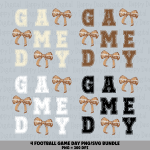 4 Game Day Text PNG SVG Bundle | Coquette Bow Accent Designs | Sublimation Cricut Digital Download