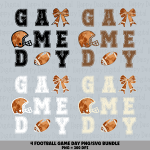 4 Game Day Text PNG SVG Bundle | Helmet & Football Graphic Designs | Sublimation Cricut Digital Download