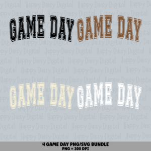 4 Game Day Text PNG SVG Bundle | Plain Varsity Designs | Sublimation Cricut Digital Download