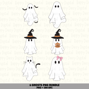 6 Halloween Ghost PNG SVG Bundle | Ghost Variety Designs | Sublimation Cricut Digital Download