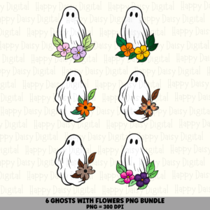 6 Halloween Floral Ghost PNG SVG Bundle | Ghost with Flowers Designs | Sublimation Cricut Digital Download