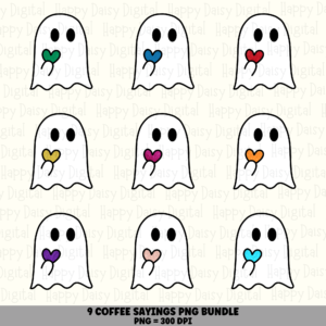 9 Halloween Glitter Heart Ghost PNG SVG Bundle | Glitter Heart Ghost Designs | Sublimation Cricut Digital Download