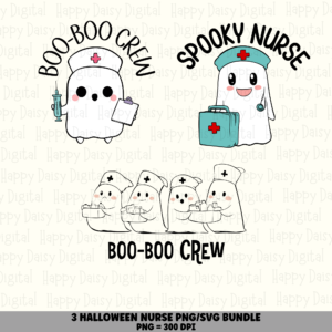 3 Halloween Nurse Ghost PNG SVG Bundle | Boo-Boo Crew Designs | Sublimation Cricut Digital Download