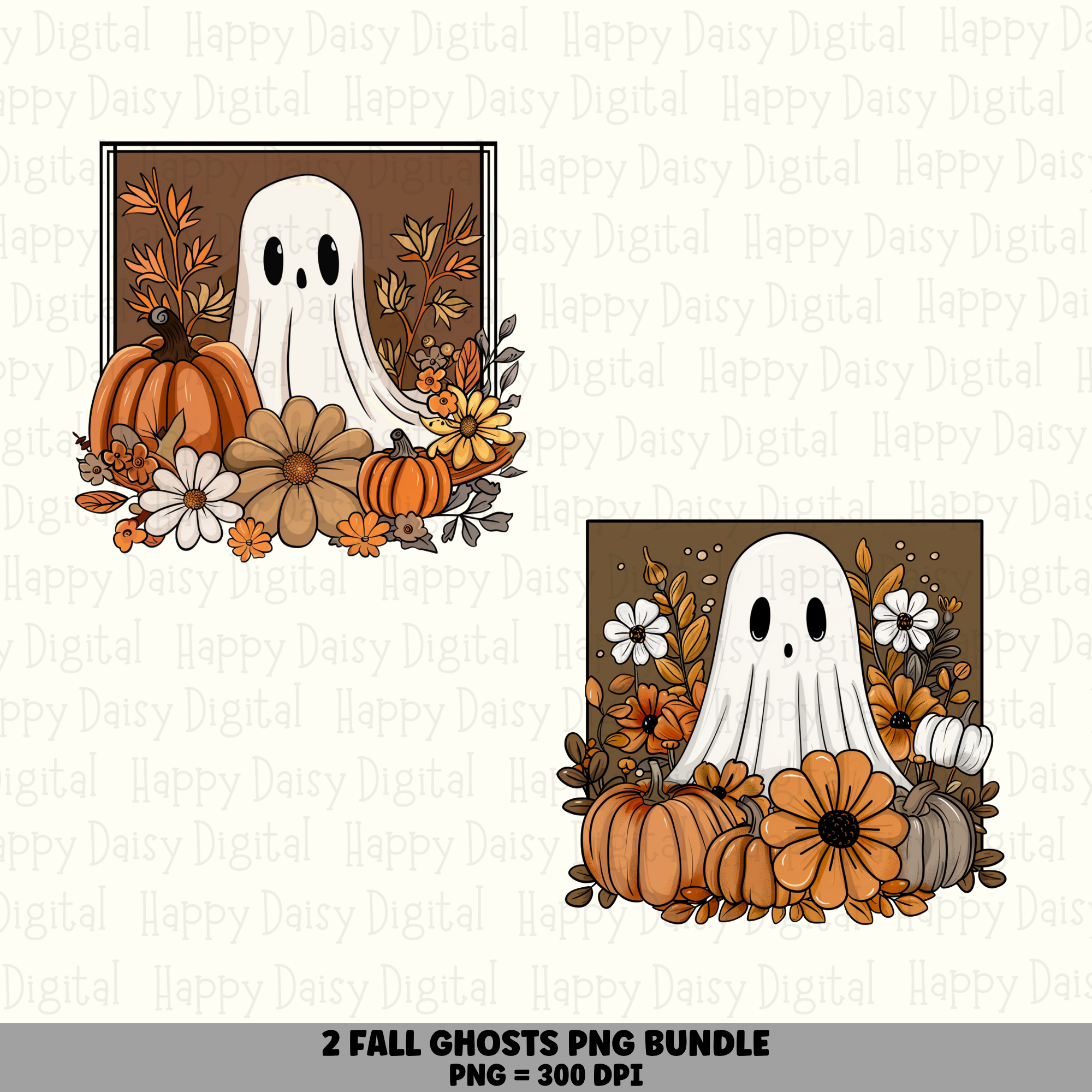 2 Fall Ghost with Florals PNG SVG Bundle | Pumpkins & Florals Designs | Sublimation Cricut Digital Download