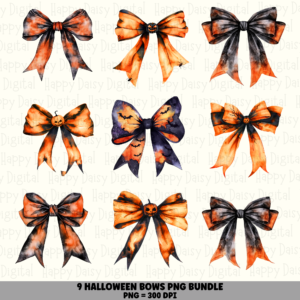 9 Halloween Bow PNG SVG Bundle | Pumpkin & Bat Bows Designs | Sublimation Cricut Digital Download