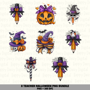 8 Halloween Teacher PNG SVG Bundle | Pencils & Pumpkins Designs | Sublimation Cricut Digital Download