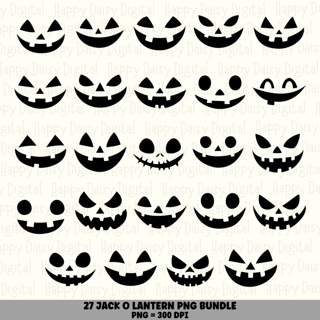 27 Halloween Jack-o-Lantern Faces PNG SVG Bundle | 27 Unique Faces Designs | Sublimation Cricut Digital Download