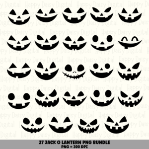 27 Halloween Jack-o-Lantern Faces PNG SVG Bundle | 27 Unique Faces Designs | Sublimation Cricut Digital Download