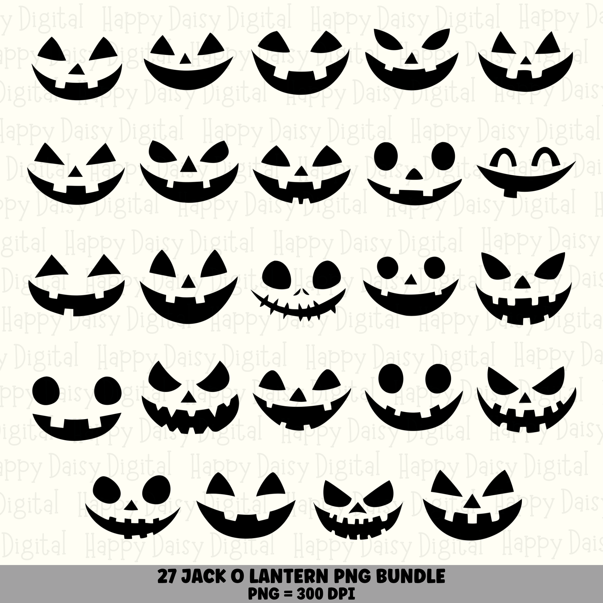 27 Halloween Jack-o-Lantern Faces PNG SVG Bundle | 27 Unique Faces Designs | Sublimation Cricut Digital Download