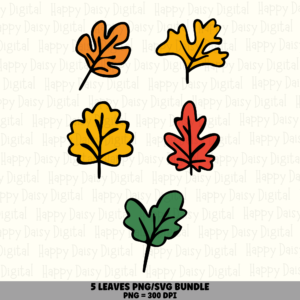 5 Leaf Clipart PNG SVG Bundle | Fall Leaf Color Designs | Sublimation Cricut Digital Download