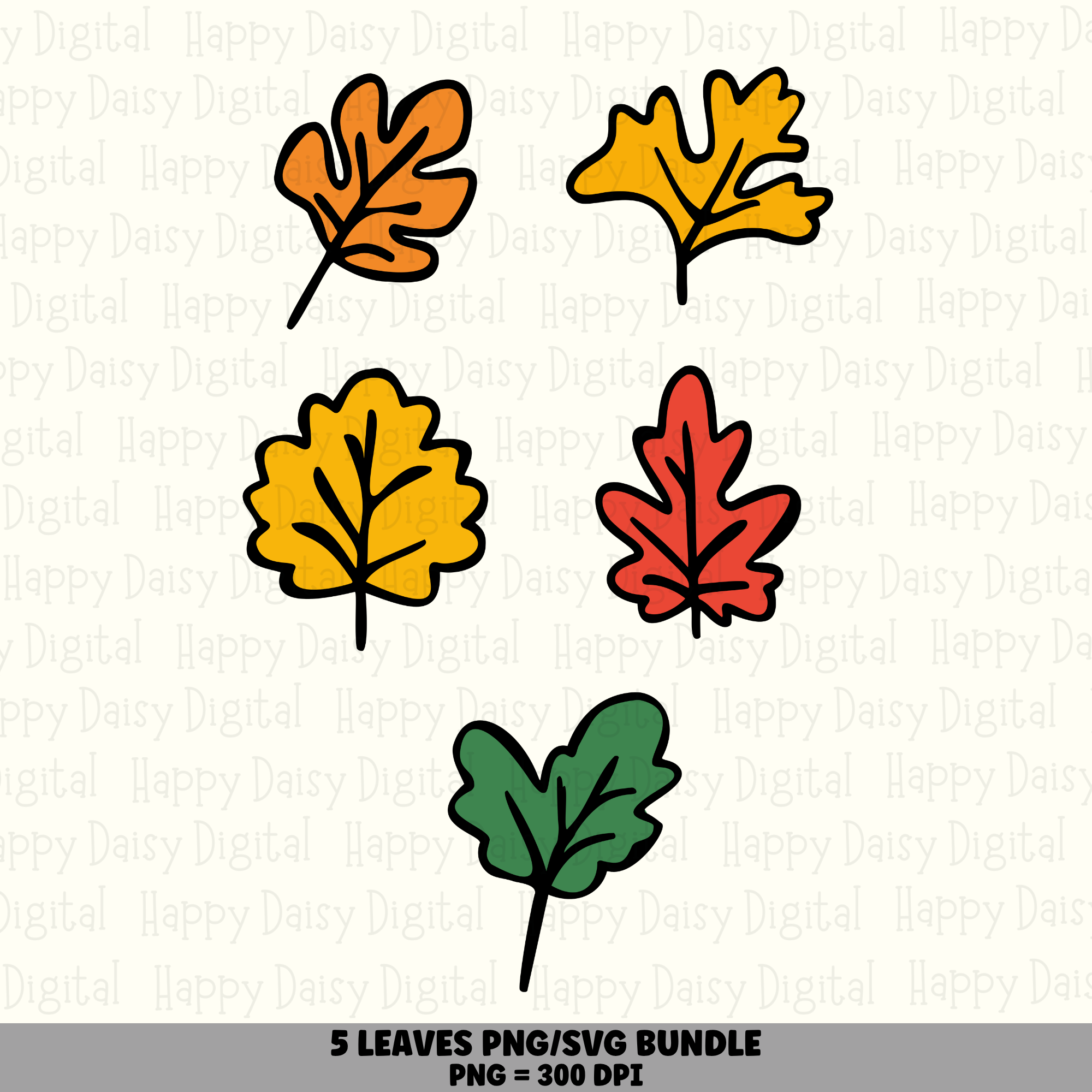5 Leaf Clipart PNG SVG Bundle | Fall Leaf Color Designs | Sublimation Cricut Digital Download