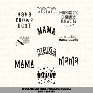 10 Mama Wordmark PNG SVG Bundle | Floral Distressed Mama Designs | Sublimation Cricut Digital Download