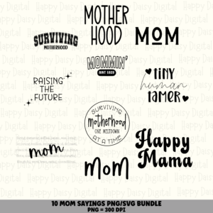 10 Motherhood Sayings PNG SVG Bundle | Tiny Human Tamer Designs | Sublimation Cricut Digital Download