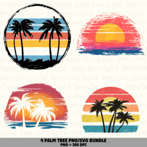 4 Palm Tree Sunset Designs Bundle